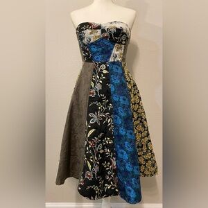 Anthropologie Floral Jacquard Patchwork Strapless Midi Dress Size 4